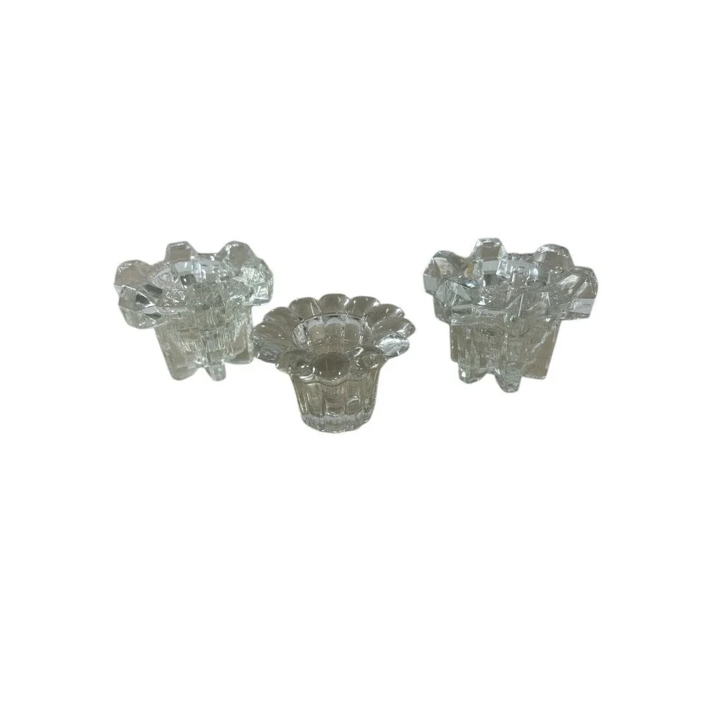 Vintage Heavy Clear Glass Candle Holders Set of 3 – Germany – Taper Stick Style